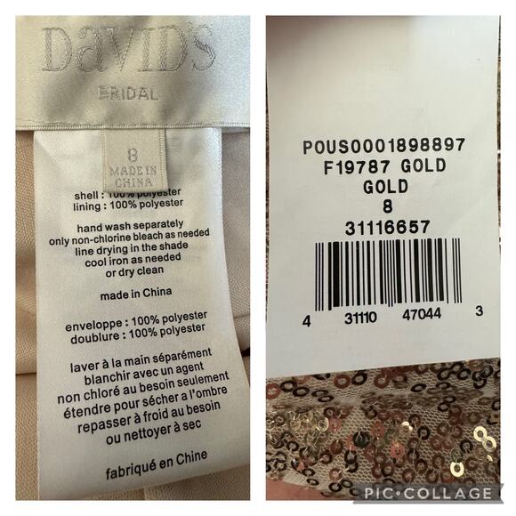 David's Bridal sequin v-neck bridesmaid dress with satin piping gold size 8 - Picture 13 of 17